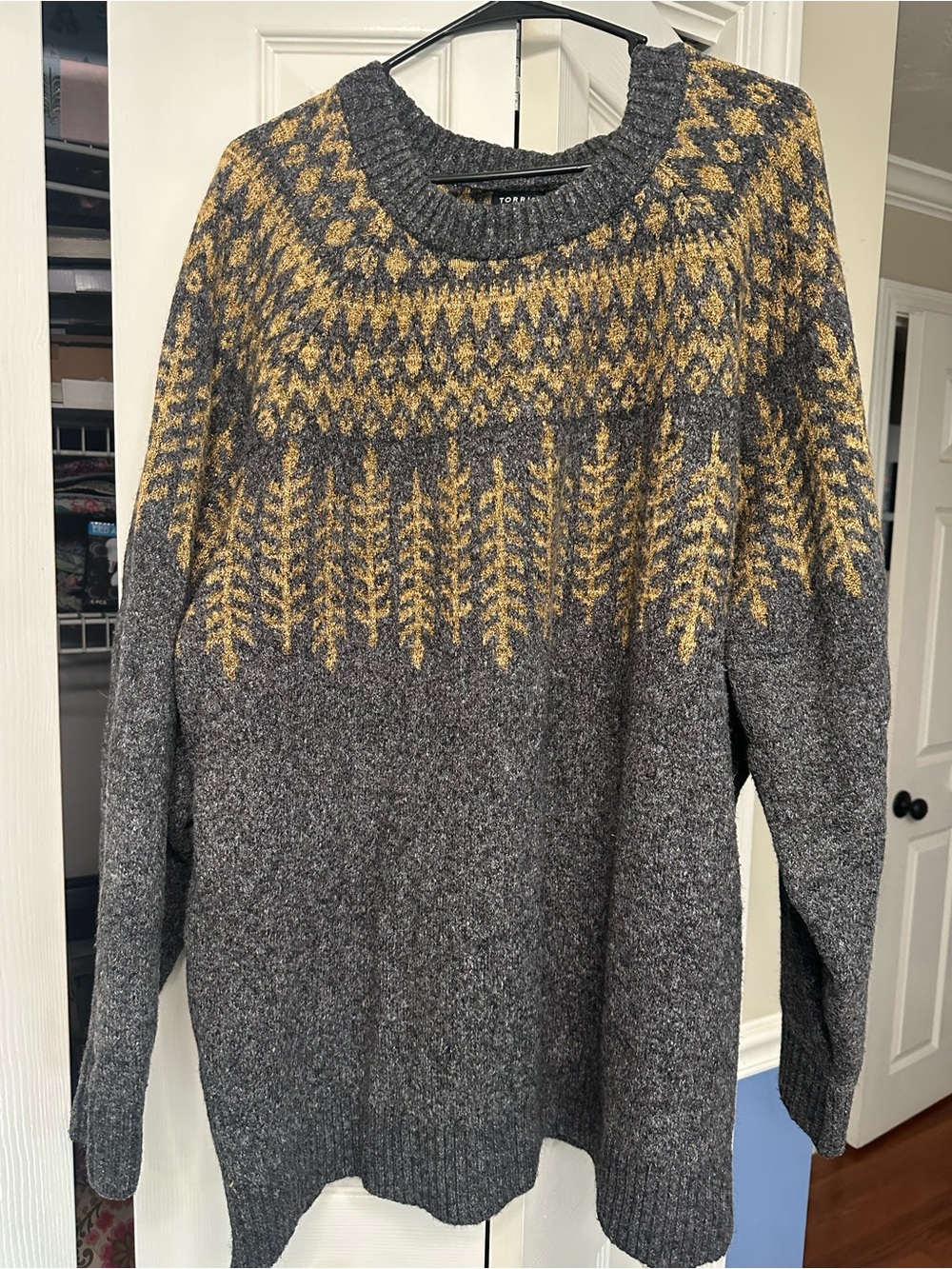 torrid Gray and Mustard Fair Isle Crewneck Sweater